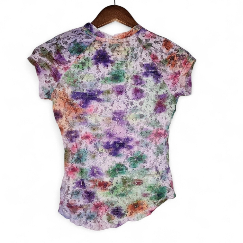 Anthropologie Pilcro Short Sleeve Mock-Neck Lace Top Size XS - Picture 3 of 11